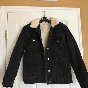 Black topshop denim jacket with Sherpa lining